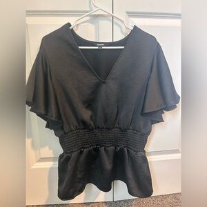 Express Black V-Neck Ruffle Sleeve Blouse
